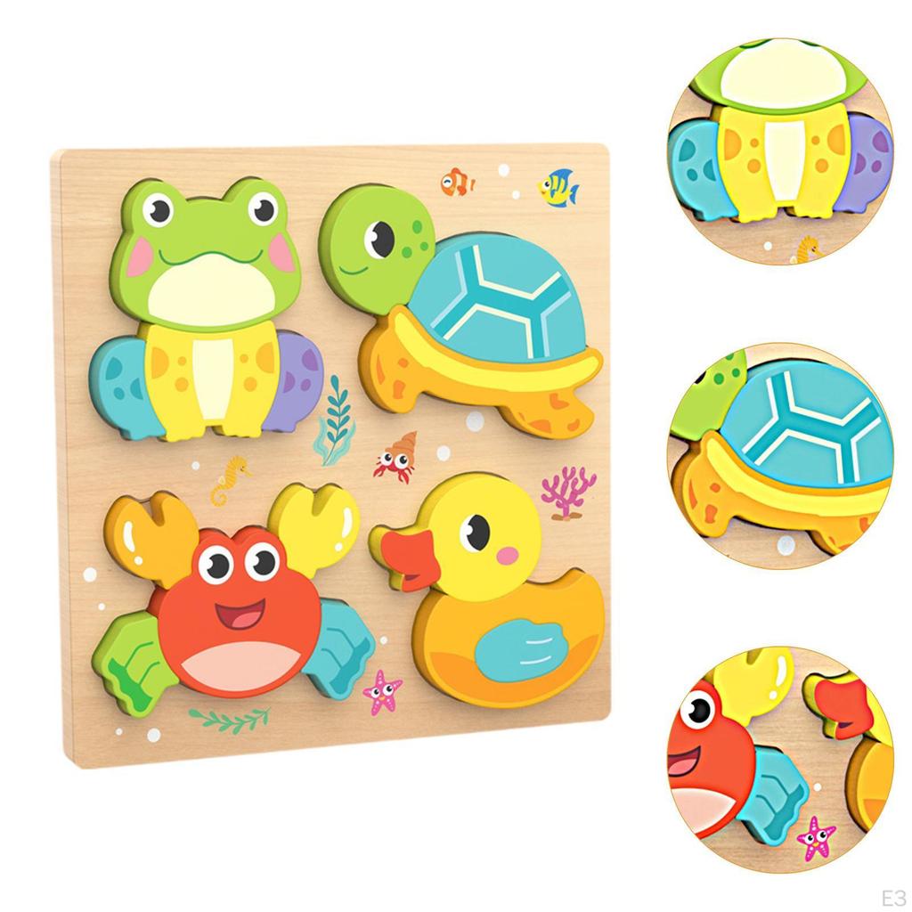 Baby Puzzles Bright Vibrant Color Shapes Developmental Game Wooden Jigsaw 3D Puzzle Toy for