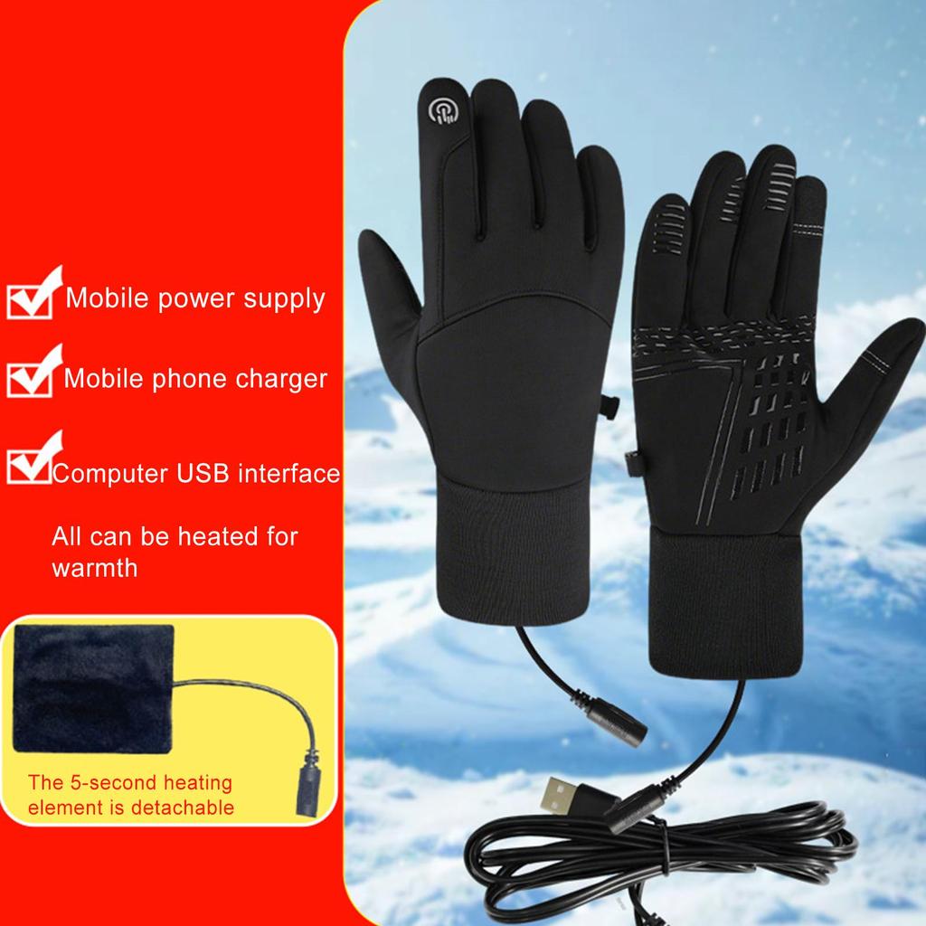 USB Heated Gloves Windproof Waterproof Warming Gloves With Non-Slip Touchscreen For Cold Weather Motorcycle Work Hiking
