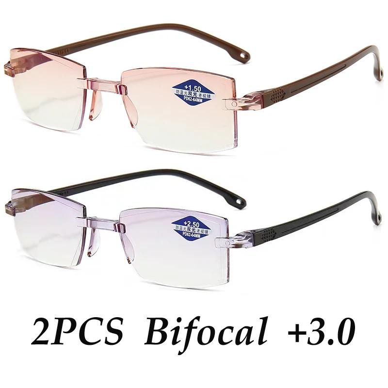 1PC Vintage Rimless Bifocal Reading Glasses Unisex Progressive Near Far Anti-blue Light Ultralight Eyewear