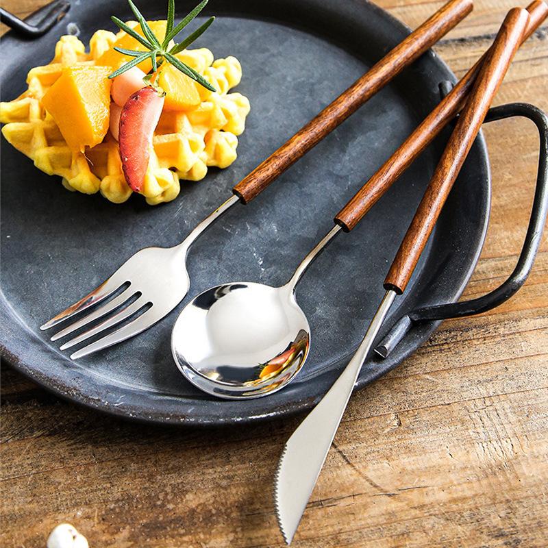 304 stainless steel rosewood handle knife, fork and spoon Japanese wooden handle knife, fork and spoon Western restaurant steak knife, fork and spoon