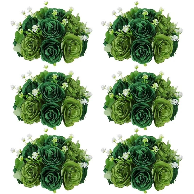 6Pcs Artificial Flowers Centerpiece Table Decorations Rose Ball for Weddding Floral Arrangements Bouquet for Party Home Decor