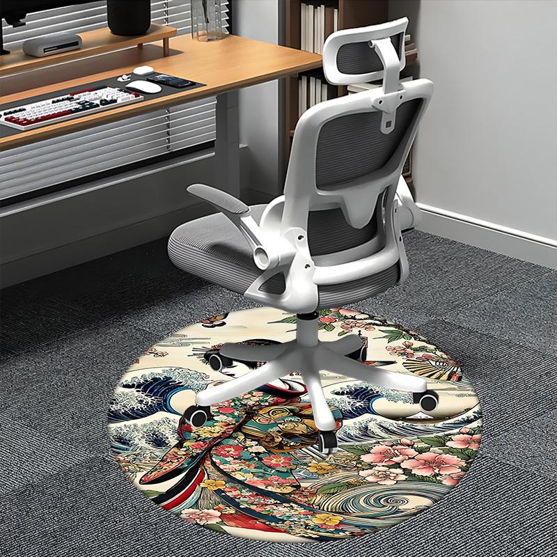 

Japanese Geisha,Traditional Kimono Chair mat Round Rug Office carpet, Non slip, Suitable for Living Rooms, Bedrooms decor.1205226a 80cm by 80cm