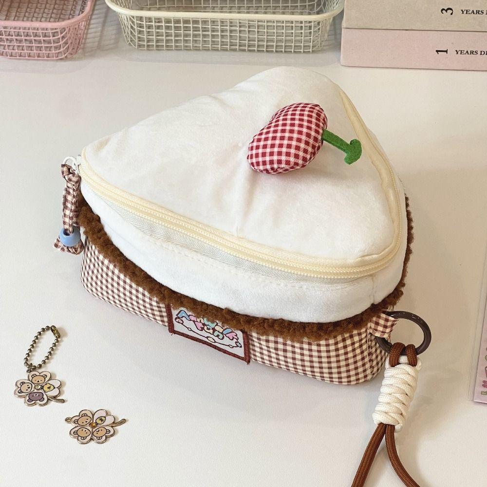 Multi-functional Cherry Makeup Bag Large-capacity Flip Design Cosmetic Pouch Triangular Cake Camera Bag Travel