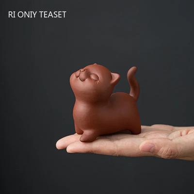 Pet da Tè Viola Cinese Argilla Buona Fortuna Gatto Fatto a Mano Statuetta Animale Ornamenti Scultura Artigianato Statuetta da Tè Decorazione Set da Tè