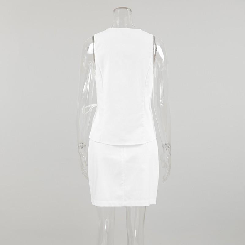 2026 Womens White Linen Blend 2-Piece Set: Sleeveless Tie-Up Top Mini Skirt Commute Style