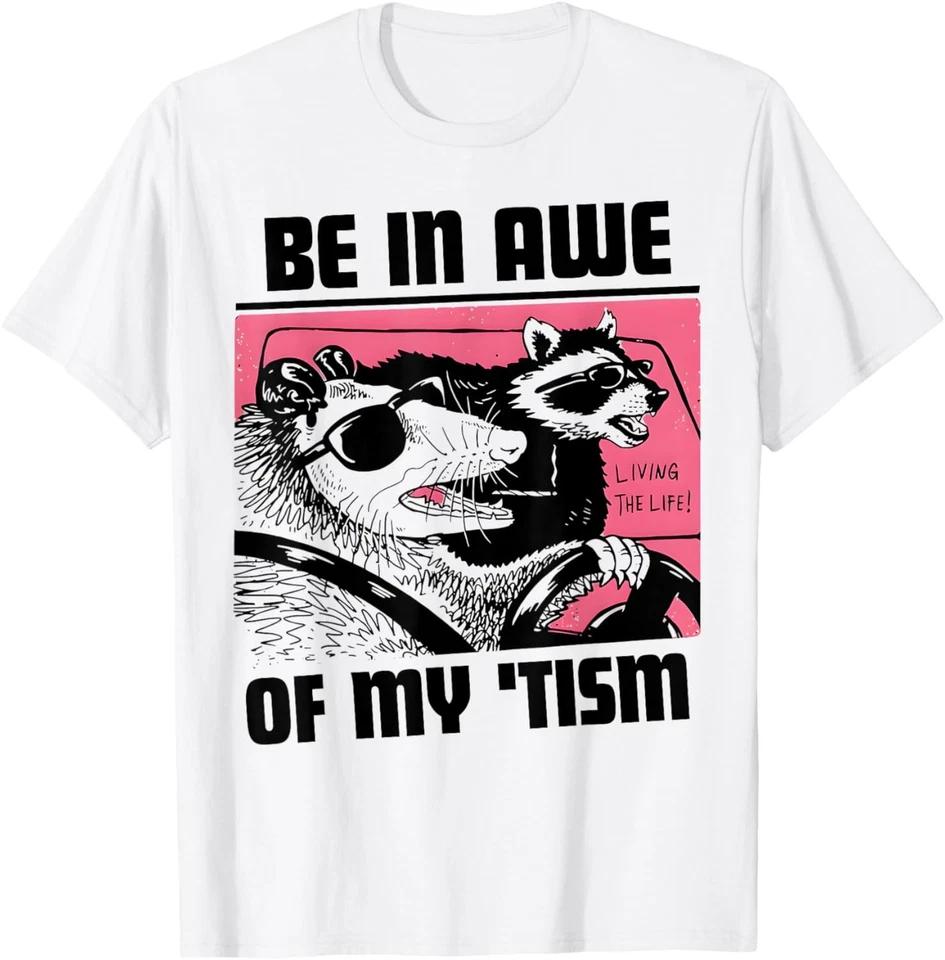 

Be in Awe of My Tism Retro Autism Awareness Cool Racoon T-Shirt 4XL