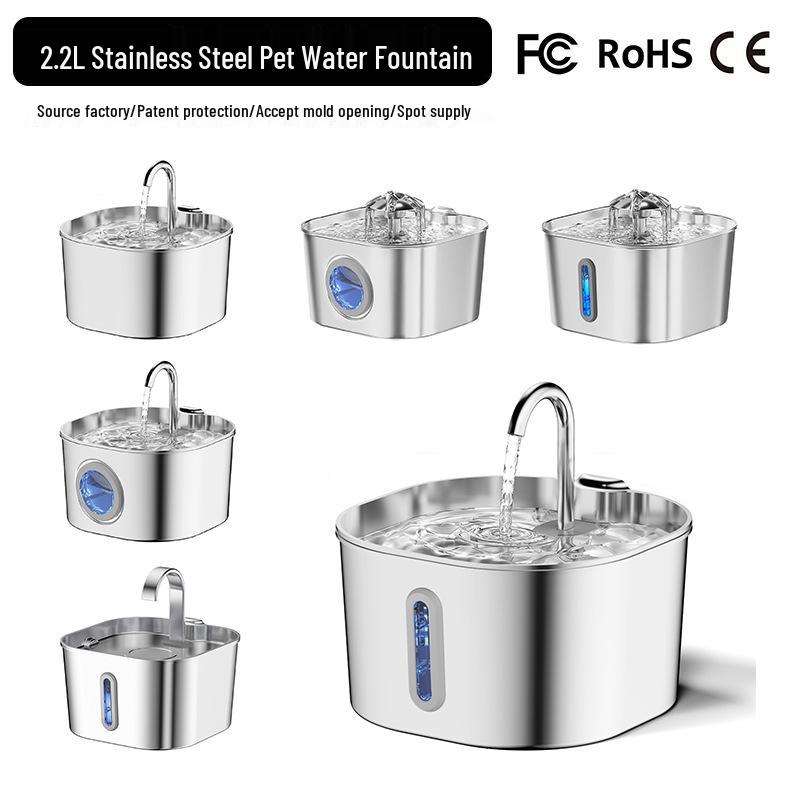 2.2L Stainless Steel Smart Pet Water Fountain - Automatic Circulating Water Feeder for Cats and Dogs