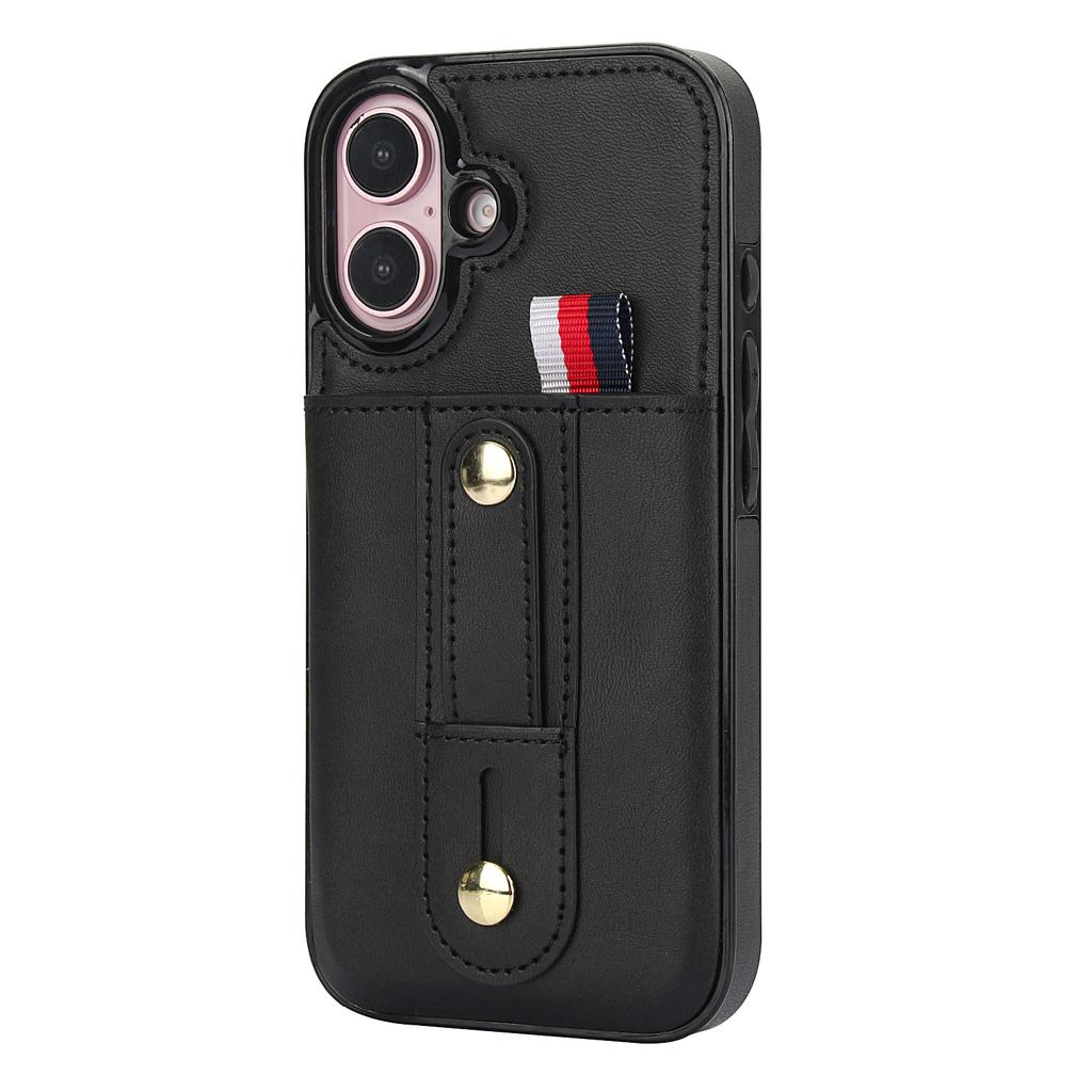 For iPhone 17 Case PU Leather+TPU Hidden Card Holder Drop-proof Phone Cover with Kickstand