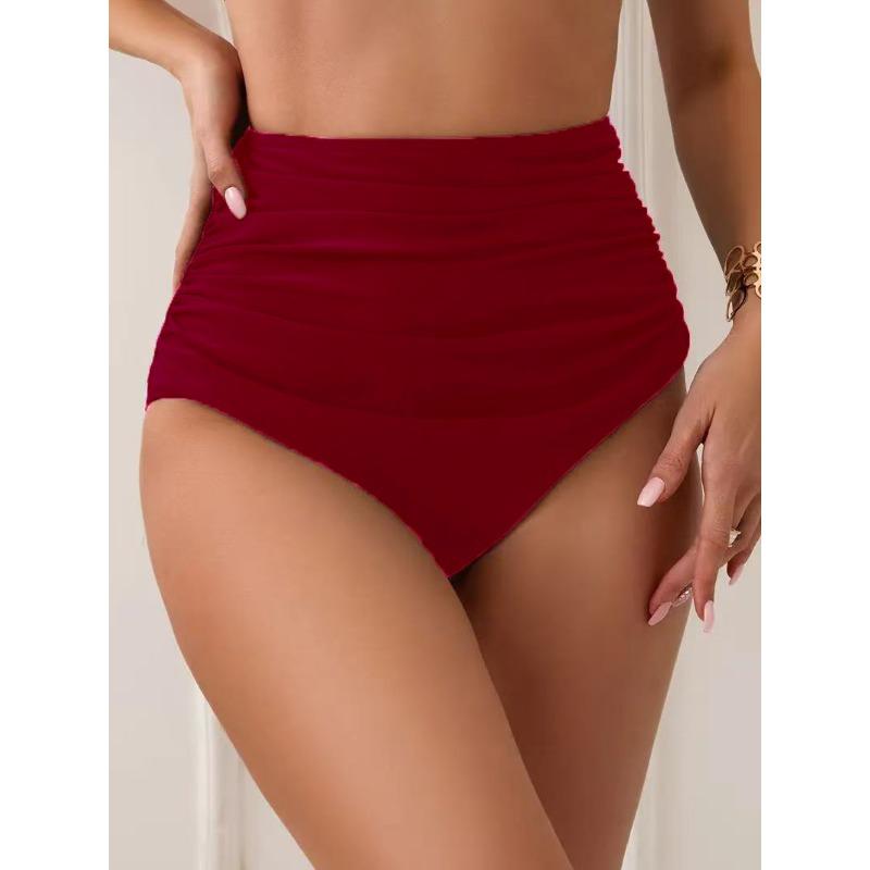 Slip Bikini da Donna Vita Alta Arricciati Controllo Pancia Taglio Alto Costume da Bagno Comodi