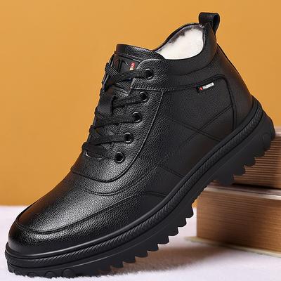 Men's Snow Boots Winter Warm Velvet Thickened Cotton Shoes Genuine Leather Wool Non-slip Large Cotton Leather Shoes Medium Top Leather Boots Tide