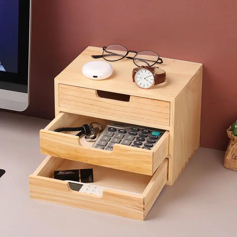 Vintage Wood Drawer Organizer - Multi-Layer Desktop Storage for Makeup/Jewelry, Rustic Bedroom & Bathroom Decor Stackable Design