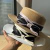 New Straw Woven Flat Top Top Hat Bow Straw Hat Summer Outing Seaside Sunshade and Sun Protection