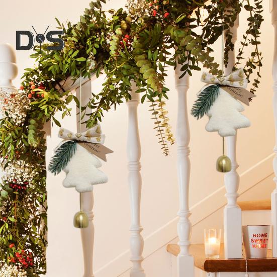 Christmas Bell Decoration Xmas Tree Bow Bell Pine Hanging Ornaments Jingle Bell Pendant for Christmas Tree Wreath Window Car Decor