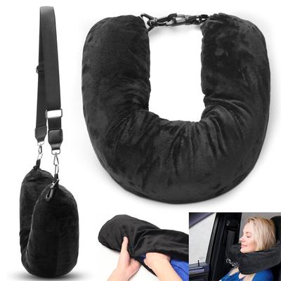 Travel Pillow With Storage Pouch, Adjustable Polyester Neck Support, Comfortable & Lightweight
