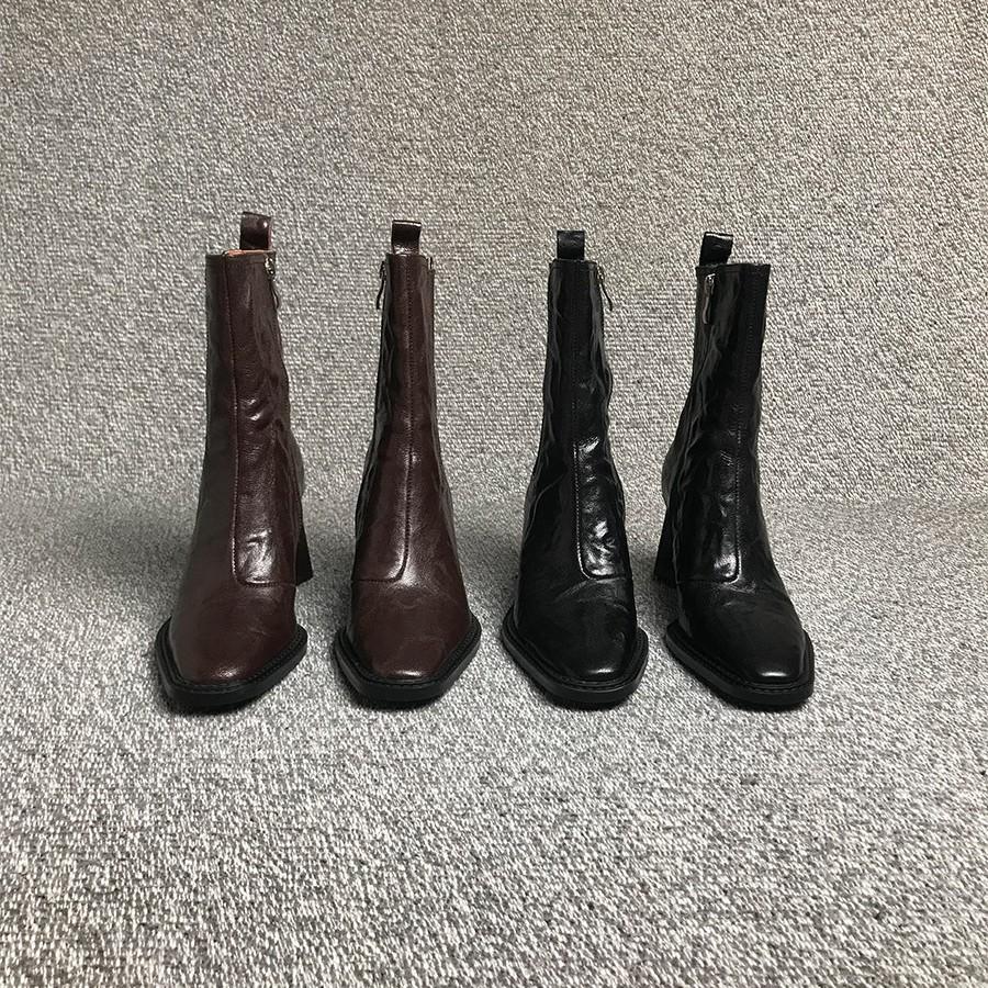 2024 autumn and winter new Martin boots women's pointed high heel thick heel side zipper short boots patent leather high heel fashion boots