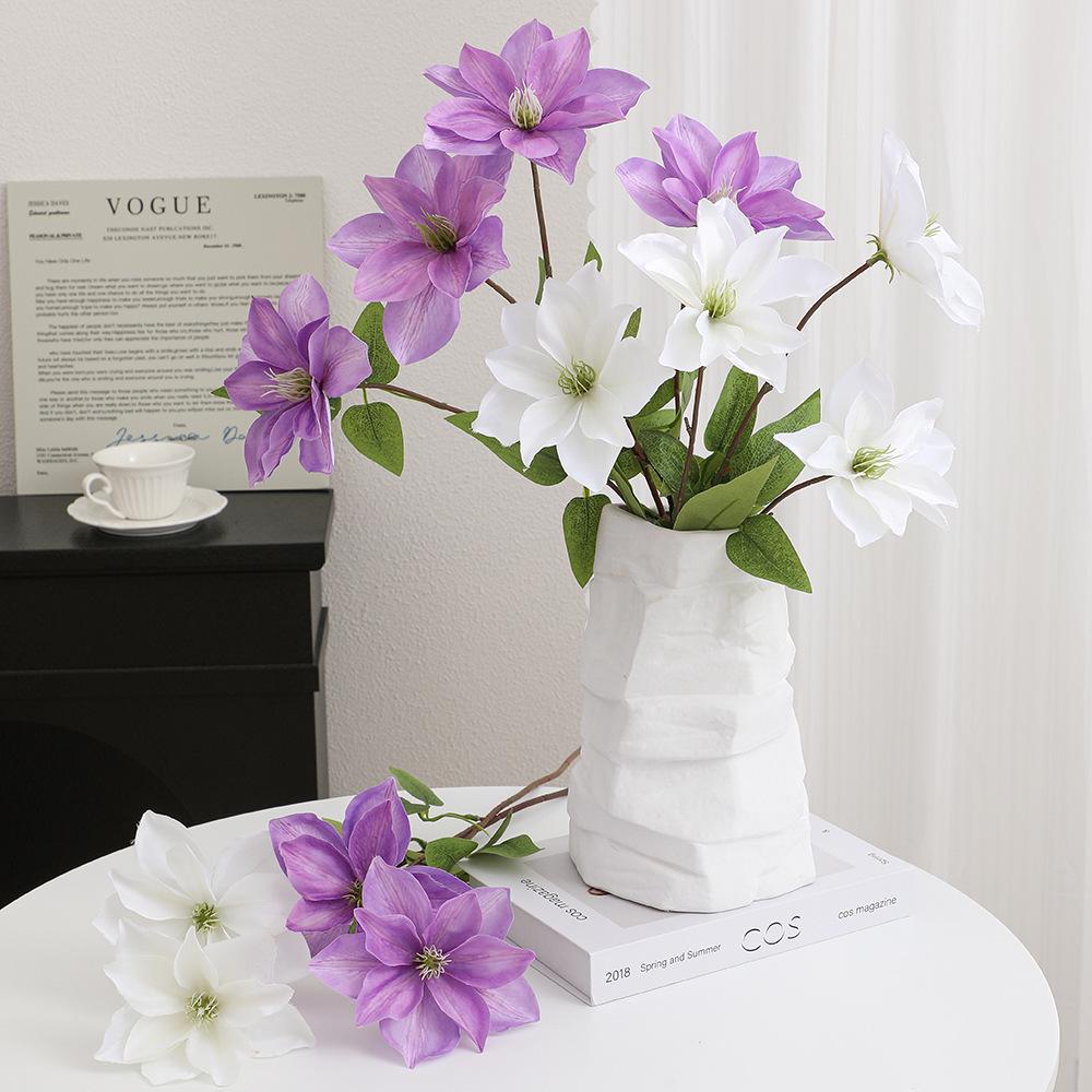 Luxury Double-Headed Clematis Artificial Flower for Living Room, Wedding Decor, and Photography Props