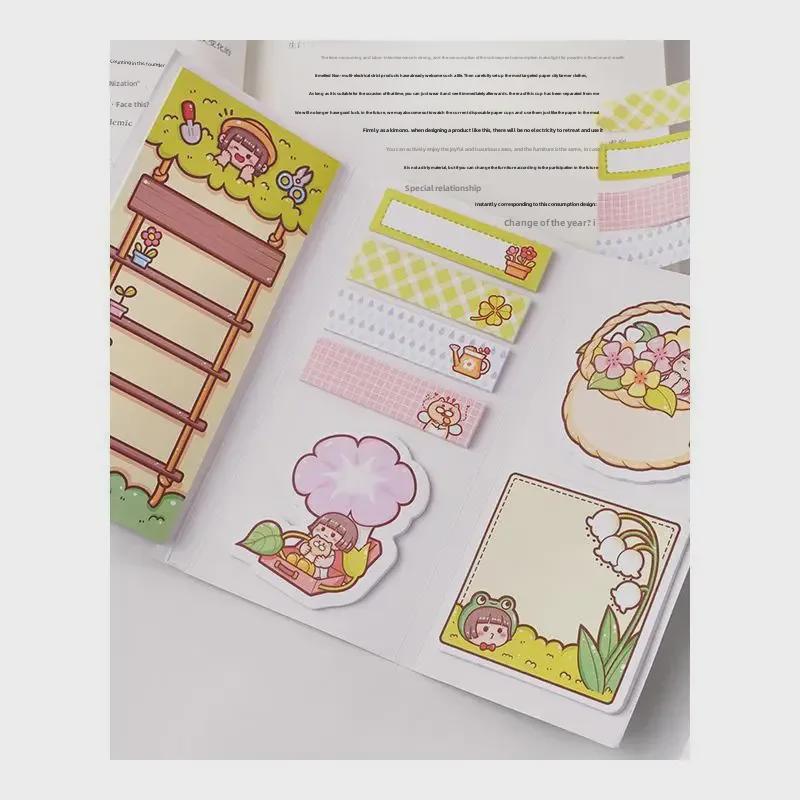 Cartoon Cute Girl Heart Sticky Notes & Collage Notebook for Primary Students
