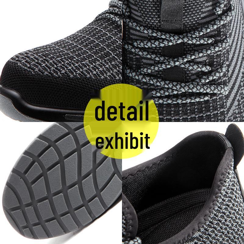 Leichte, atmungsaktive Sicherheitsschuhe mit Stahlkappe: Stoßfest, Durchstichfest, Rutschfest, Flyknit-Obermaterial für den Sommerbau.