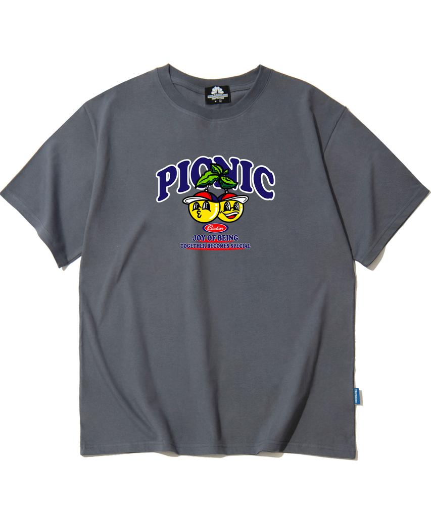 TRIPSHION Yellow Ball Picnic Graphic T-Shirt - Gray