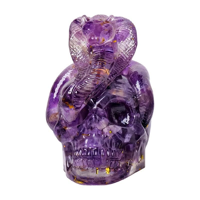 Natural Crystal Chips Resin Snake Wrapped Skull Ornament Halloween Bar Craft Decor