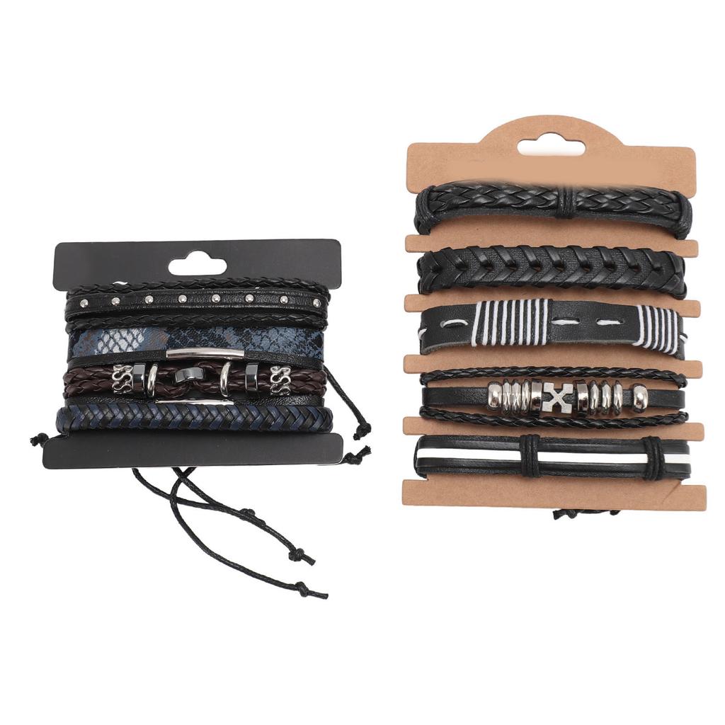 9pcs Braided PU Leather Bracelets for Men Women Vintage Multi Layer Easy Matching Woven Cuff Wrap Bracelets