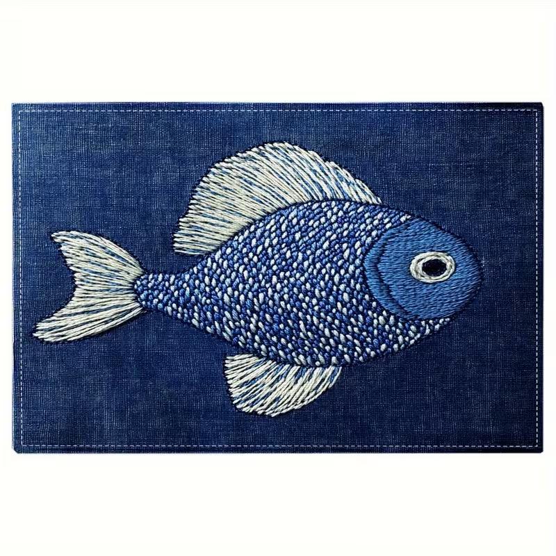 

Nautical Fish & Lobster Placemats Blue Striped Embroidered Design Non-Slip Dining Mats for Kitchen Table Cotton Linen Material (as the picture,4PC-32X42cm)