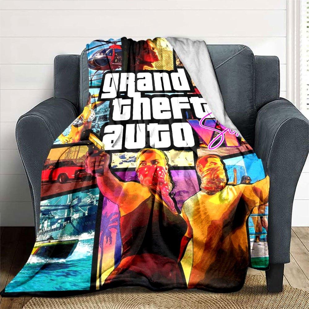 1ks Měkká flanelová deka Grand Theft Auto s designovým potiskem Útulná deka pro všechna roční období, ideální na pohovku, postel, do kanceláře