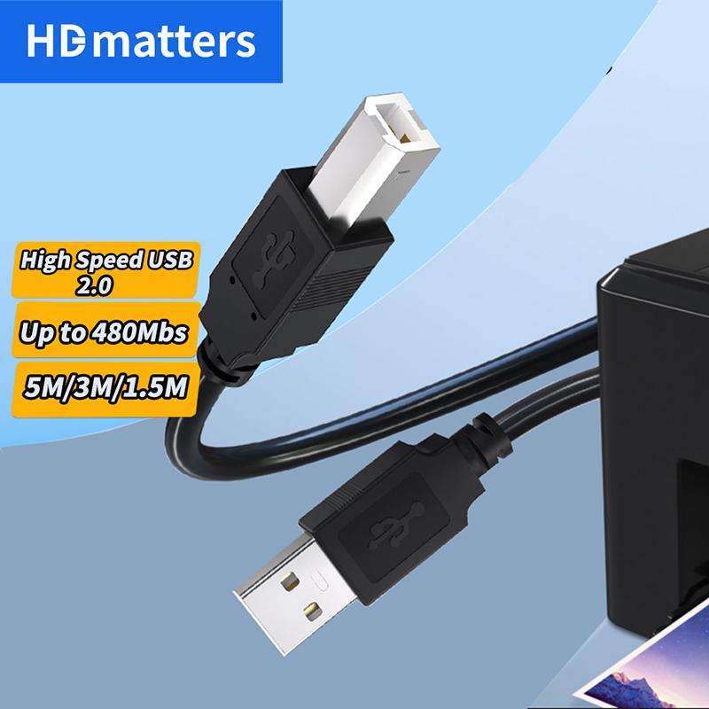 

USB Printer cable Ultra long 5M USB 2.0 A male to B male printer cable kabel USB cable for Printer HP Canon Zibra Scanner lenovo 1m чорний