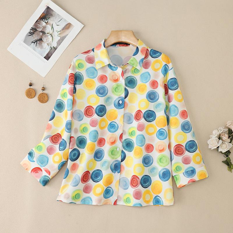 

ZANZEA Женская повседневная цветная блузка свободного кроя с рукавом 3/4 и принтом в горошек S белый