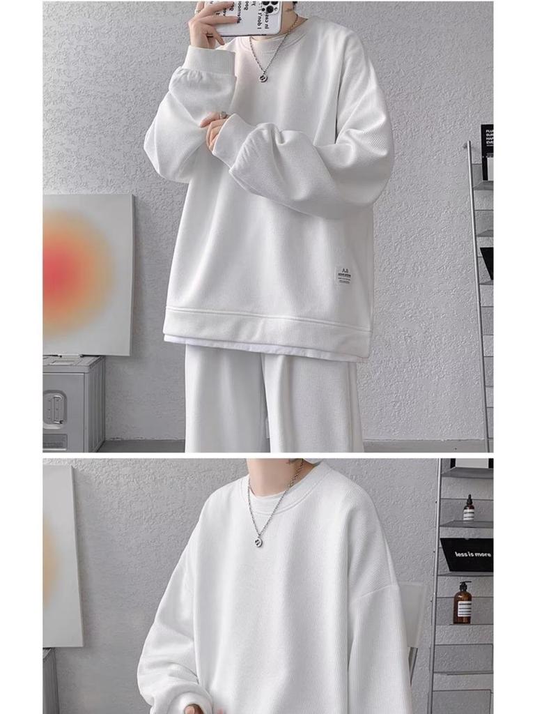 Conjunto de Sudadera Waffle y Pantalón de Chándal para Hombre Primavera/Otoño - Talla Grande Ropa Deportiva Juvenil