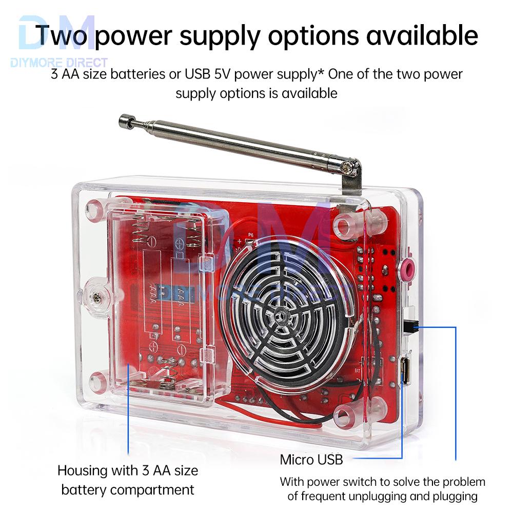 DIY FM Radio Electronic Kit 87-108MHZ Adjustable IC RDA5807 with LED Digital Display DIY Soldering Kit 3W Speaker Dual Power