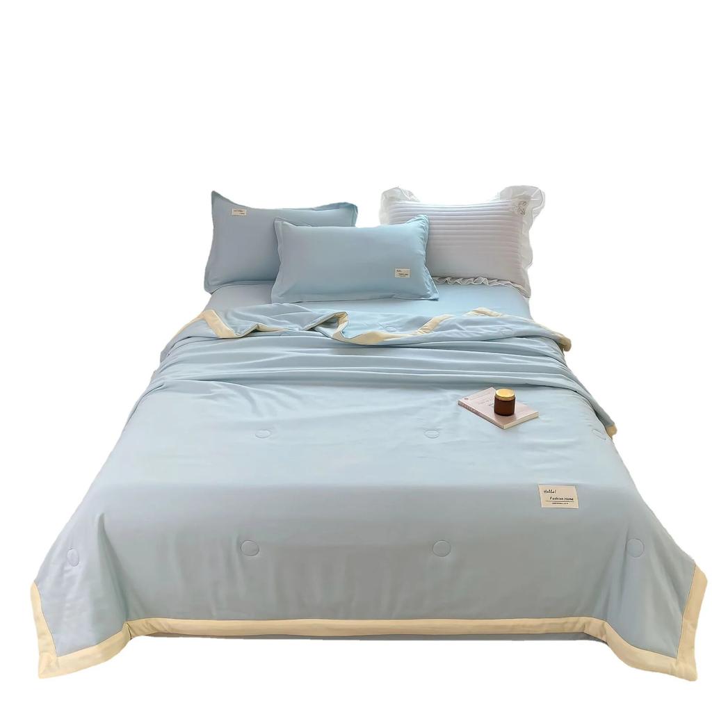 Sommer-Bettdeckenset, Heimtextilien, Sojafaser, dünne Steppdecke, Bettlaken, Kissenbezug, 4-teiliges Bettwäscheset, Queen-Size-Sommerdecke, waschbar