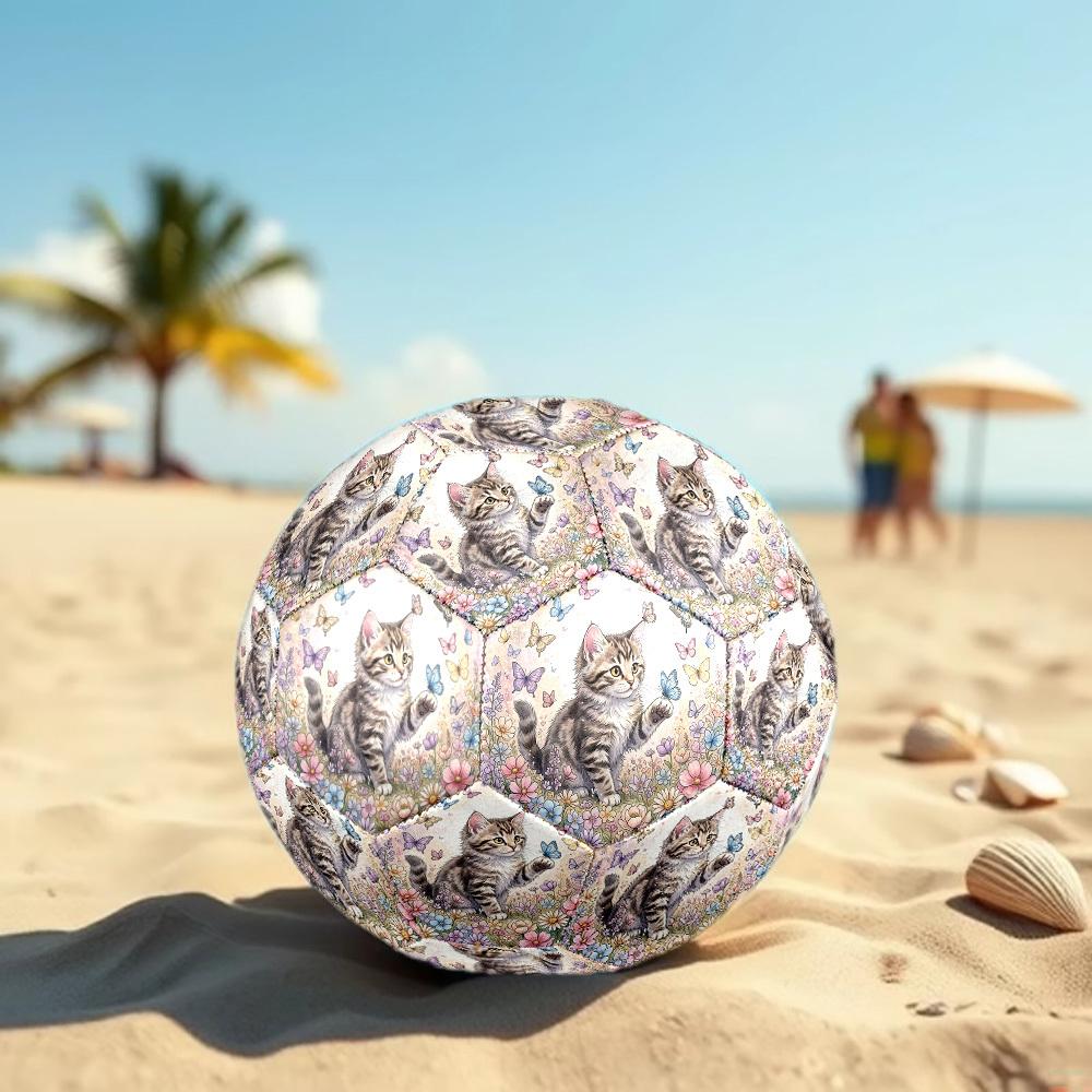 1pc Kitten Flowers Theme Soccer Ball Football, Size 5, Lightweight PVC, Durable Outdoor Training Soccer Ball, Gift m61477