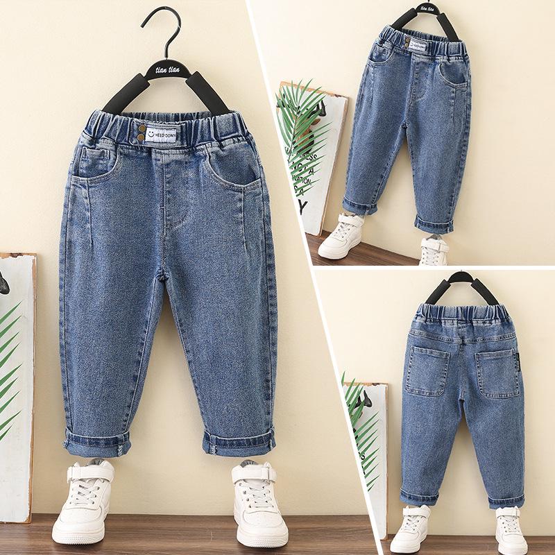 

Korean Style Children s Denim Pants - Versatile Autumn Jeans for Boys 110cm синий
