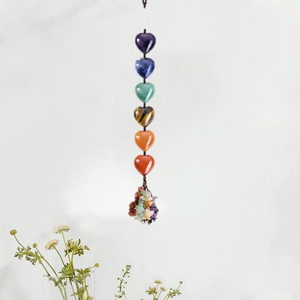 Creative 7 Chakras Crystal Hanging Ornament Mysterious Charming Car Hanging Pendant Handmade Natural Stone Ornaments Girls Gift