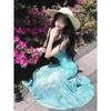 Seaside Vacation Gentle Wind Green Floral Suspender Dress Beautiful Unique Beautiful Waist Hip Beach Dress Women