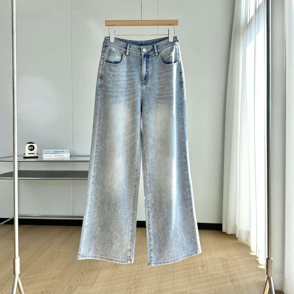 Starry Sky Shiny Wide-Leg Slimming High-Waisted Denim Pants for Women - Flaw-Concealing, Leg-Lengthening Straight Fit