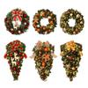 Christmas Wreath for Front Door Artificial Green Pine Needles Teardrop Swag Christmas Garland Decoration with Balls Bows Holiday Decor