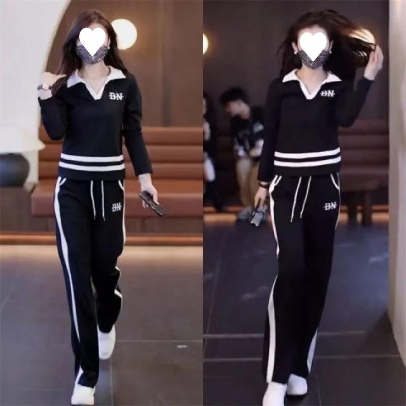 Fashionable Casual Running Suit for Women for Morning Jogging in Autumn, Age-reducing and Slimming Sportswear, Long-sleeved and Trousers Two-piece Set