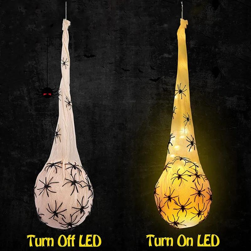 Halloween Hanging Spider Egg Sack with Lights Realistic Spider Haunted House Props Indoor Outdoor Halloween Party Decoration