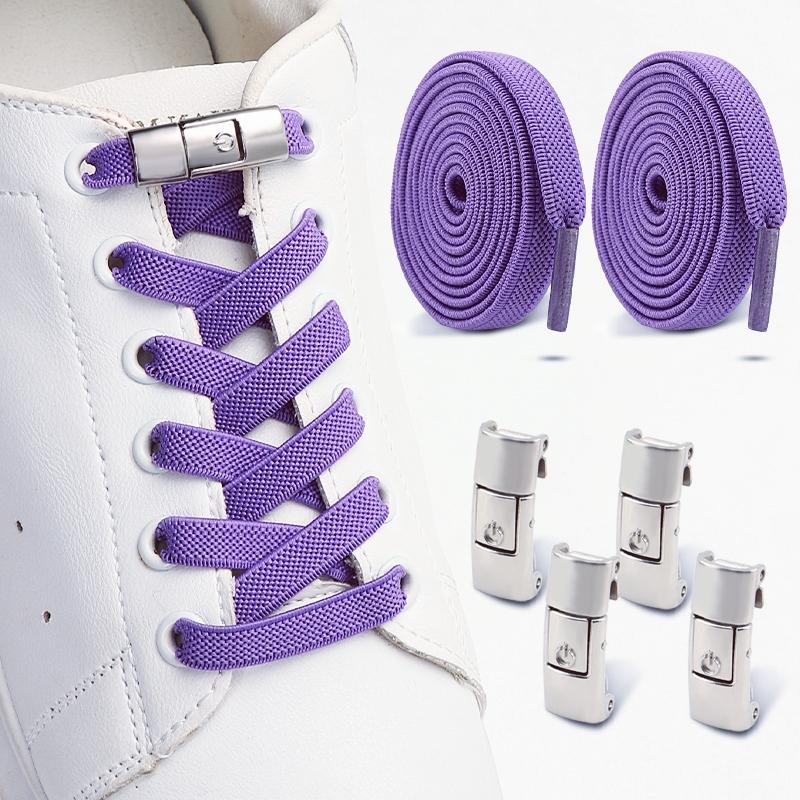 Flat Elastic Shoelace for Sneakers Sport Tieless Shoe Laces Press Lock No Tie Shoelaces One Size Fit All Adult Kids 1Pair/2Pair