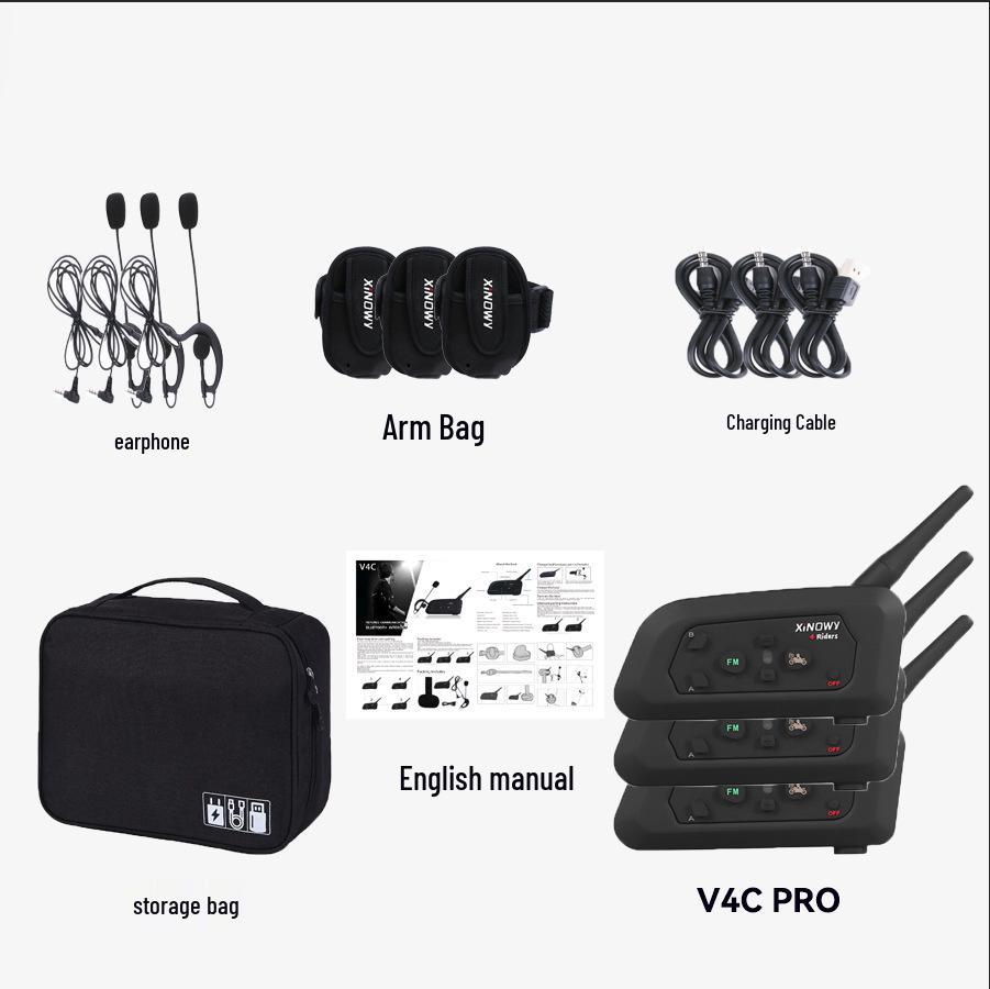 Xinowy V4cPRO Bluetooth Headset for Football Referees, 4-Person Calls, Includes 3 Sets with Storage Bag.