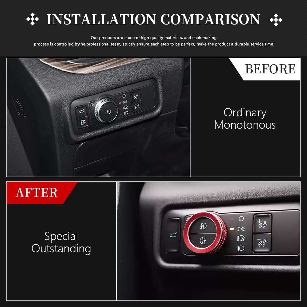 LECART Red Headlight Switch Knob Covers Fit for Ford Explorer 2024 Auto Interior Accessories Auto Decor Trims Metal Sticker