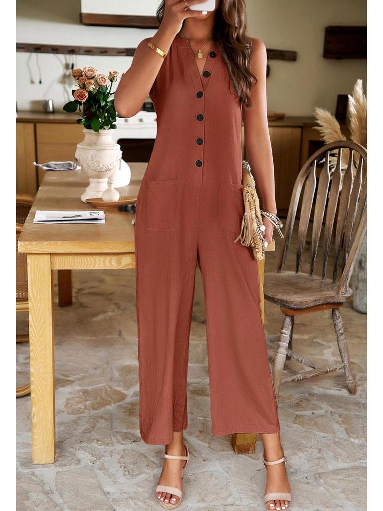 Di Yun Women's Elegant Solid Color Button Jumpsuit - Spring/Summer 2024 Collection