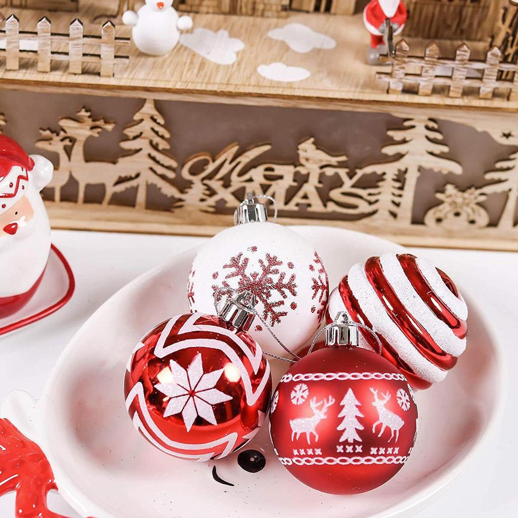Christmas Balls 24 Pieces Red And White Ball Christmas Tree Decorations 2.36 Inch Shatterproof Pendant For Home Party