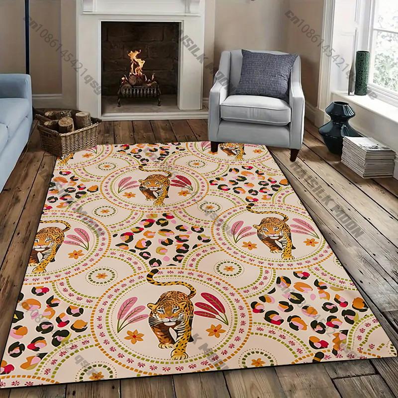1PC Belize Leopard Theme Printed Carpet for Living Room Bedroom, Sofa Rugs,Balcony Door Non-slip Decorative Mat Holiday Gifts