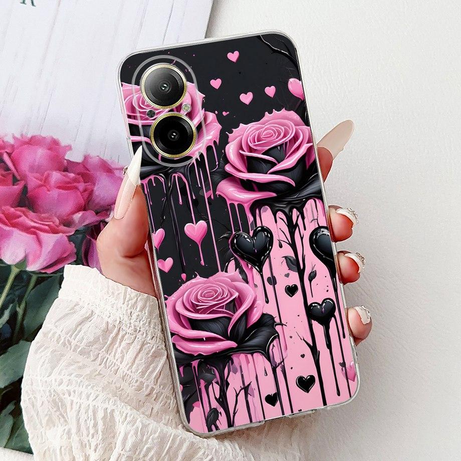 For Realme C67 4G 5G / Realme 12 Lite 4G Case RMX3782 RMX3890 Clear Soft TPU Cover Colorful Flower Cute Cartoon Cool Dragon Etui