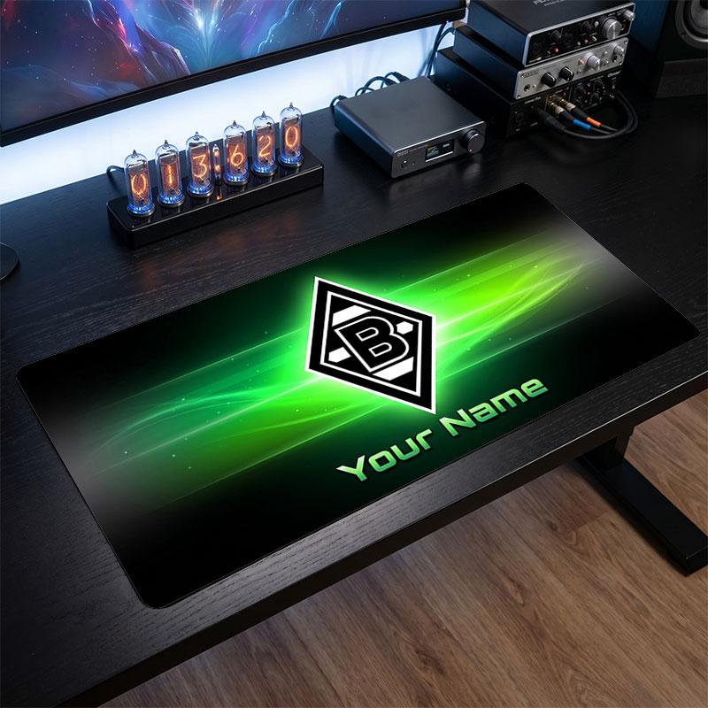 Tappetino per Mouse Grande Personalizzato Borussia Mönchengladbach, Stampa Testo Nome Personalizzato, Tappetino da Scrivania Antiscivolo con Logo Calcio, Regalo per Gamer