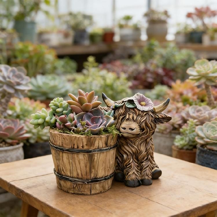 Pot de fleurs motif vache de dessin animé Pot de fleurs Pot de jardin Pot pour plantes succulentes en plastique Support de plante pour la maison le bureau Ornement de bureau