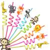 8PCS Cartoon Animal Reusable Spiral Straw